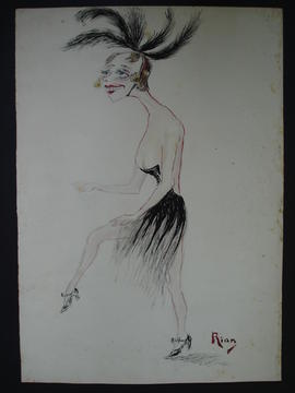 Caricatura da atriz francesa Jeanne Bourgeois, dita Mistinguett
